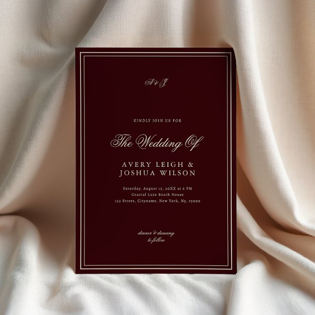 Convites Elegant Deep Red Monogram Old Money Wedding (Criador carregado)