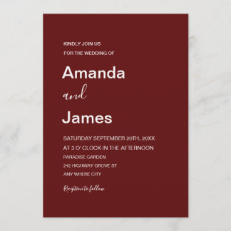 Convites Elegant Deep Red Wedding