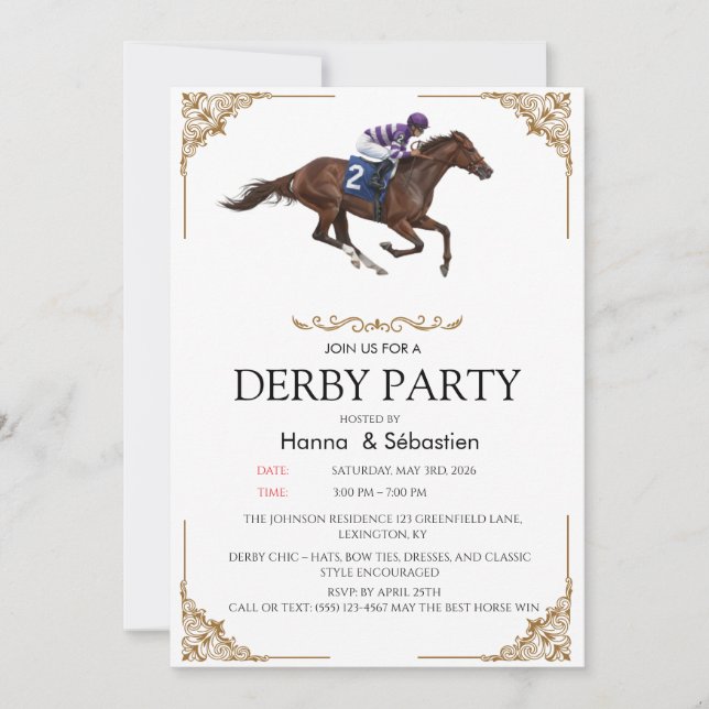 Convites Elegant Derby Party Horse Racing Invitation (Frente)