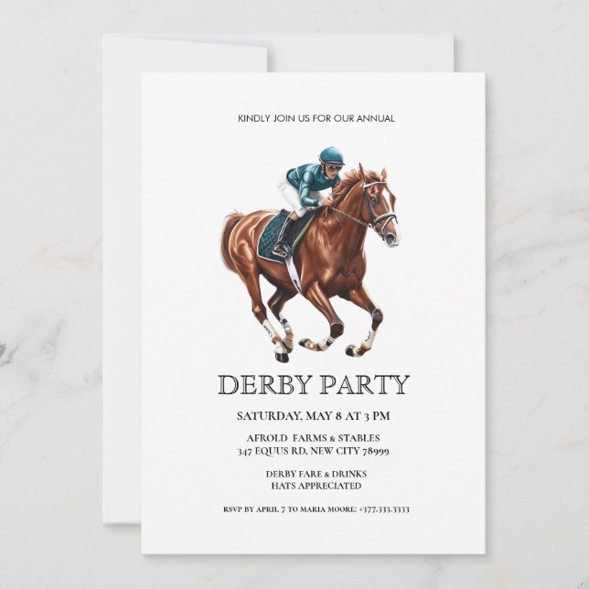 Convites Elegant Derby Party Invitation with Horse Racing I (Frente)