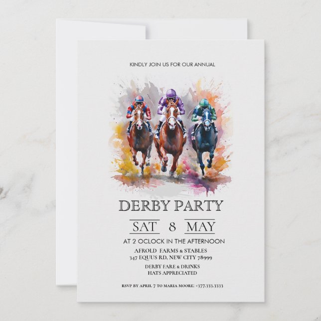 Convites Elegant Derby Party Invitation with Horse Racing I (Frente)