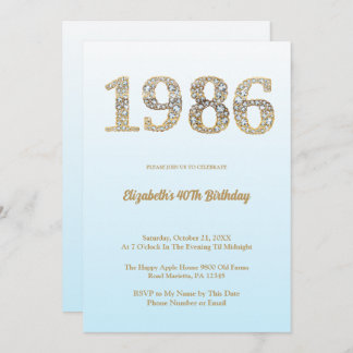 Convites Elegant Diamond Year 1986 40th Birthday Party