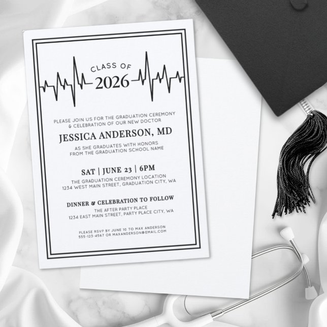 Convites Elegant Doctor Medical Nursing School Graduation (Elegant Doctor Medical Nursing School Graduation Invitation)