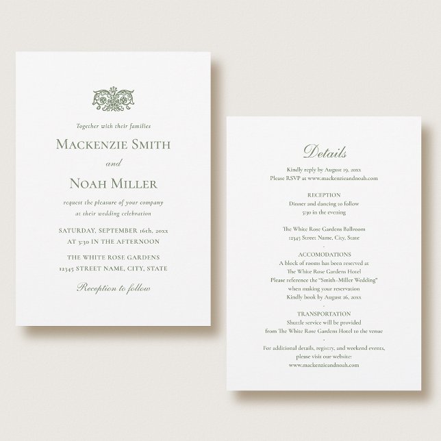 Convites Elegant Double-sided Wedding Invitation Green (Criador carregado)