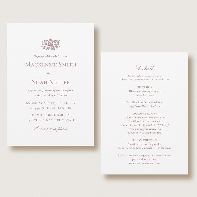 Convites Elegant Double-sided Wedding Invitation Pink (Criador carregado)