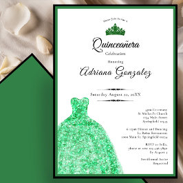 Convites Elegant dress 15th Birthday green Quinceanera