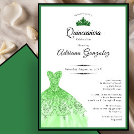 Convites Elegant dress 15th Birthday green Quinceanera