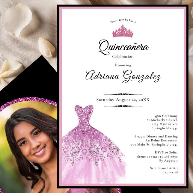 Convites Elegant dress 15th birthday pink Quinceanera (Criador carregado)