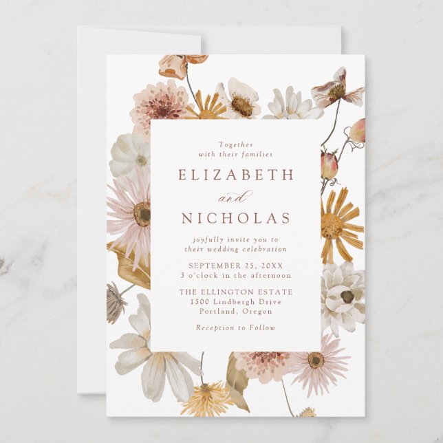 Convites Elegant Dried Wildflower Floral Wedding (Frente)