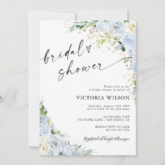 Convites Elegant Dusty Blue Bridal Shower Invitation