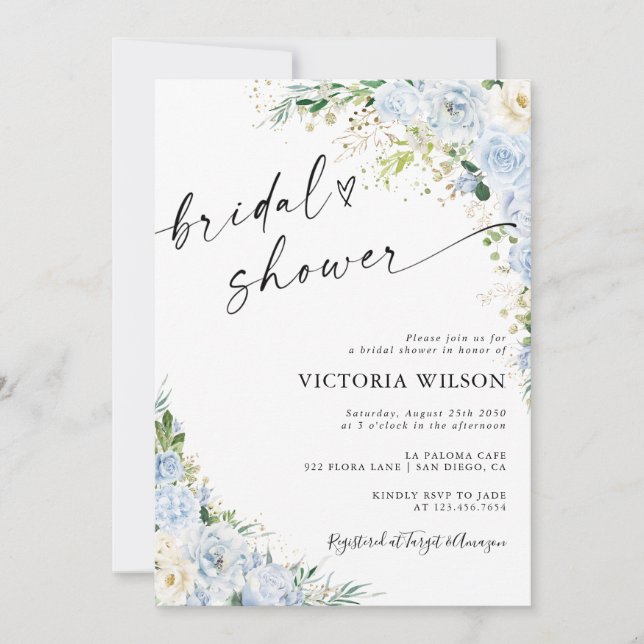 Convites Elegant Dusty Blue Bridal Shower Invitation (Frente)