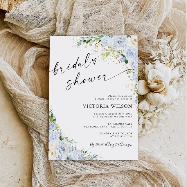 Convites Elegant Dusty Blue Bridal Shower Invitation (Criador carregado)