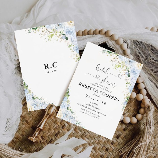 Convites Elegant Dusty Blue Bridal Shower Invitation (Criador carregado)