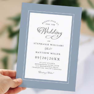 Convites Elegant Dusty Blue Chic Modern Calligraphy Wedding