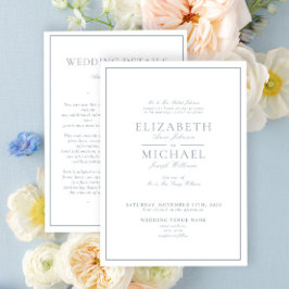 Convites Elegant Dusty Blue Classic Script Details Wedding