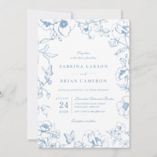 Convites Elegant Dusty Blue Floral Garden Wedding Photo