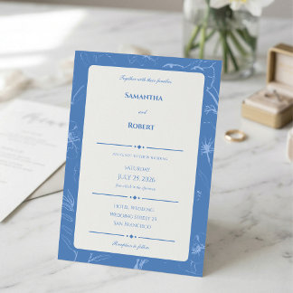 Convites Elegant Dusty Blue Floral Line Art Wedding