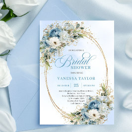 Convites Elegant Dusty Blue Floral Script Bridal Shower