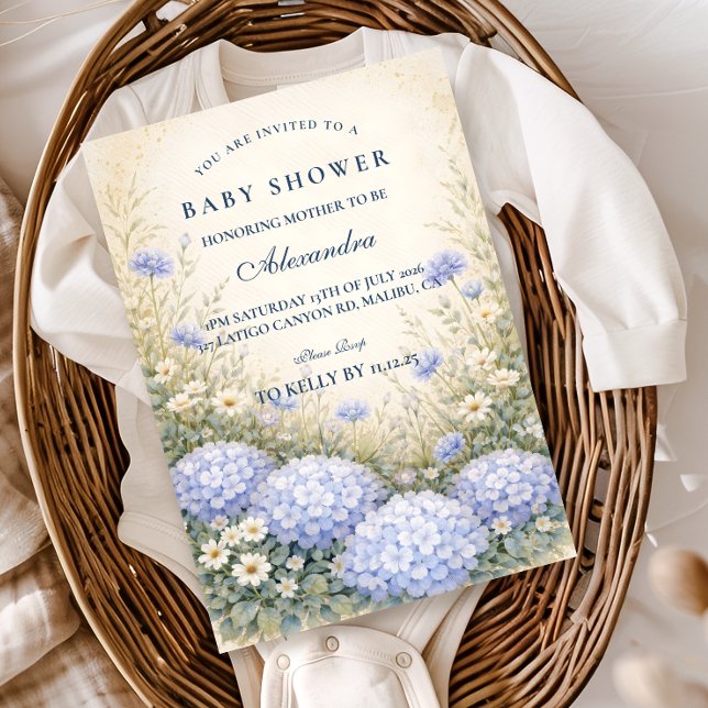 Convites Elegant Dusty Blue Hydrangea Garden Baby Shower (Criador carregado)