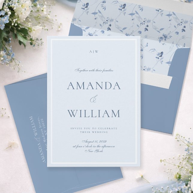 Convites Elegant Dusty Blue Minimal Wedding Invitation (Criador carregado)