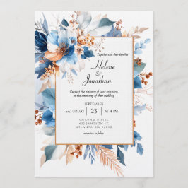 Convites Elegant Dusty Blue Silver Terracotta Boho Wedding