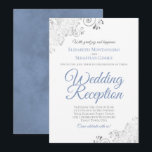 Convites Elegant Dusty Blue & Silver Wedding Reception<br><div class="desc">These beautiful wedding reception invitations feature a simple yet elegant design with dusty blue script lettering and silver faux foil curls and swirls in the corners. The design is posh,  elegant and classy. Perfect way to invite your friends and family to join in your wedding celebration!</div>