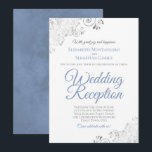 Convites Elegant Dusty Blue & Silver Wedding Reception<br><div class="desc">These beautiful wedding reception invitations feature a simple yet elegant design with dusty blue script lettering and silver faux foil curls and swirls in the corners. The design is posh,  elegant and classy. Perfect way to invite your friends and family to join in your wedding celebration!</div>