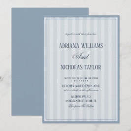 Convites Elegant Dusty Blue Striped Wedding