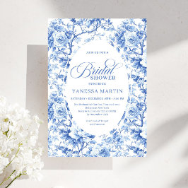 Convites Elegant Dusty Blue Toile de Jouy Bridal Shower 