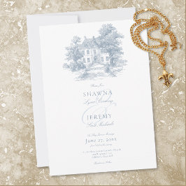 Convites Elegant Dusty Blue Toile French Manor Wedding