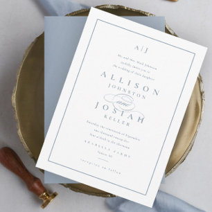 Convites Elegant Dusty Blue Wedding Invitation
