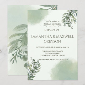 Convites Elegant Dusty Green Script Classic Bridal Shower 
