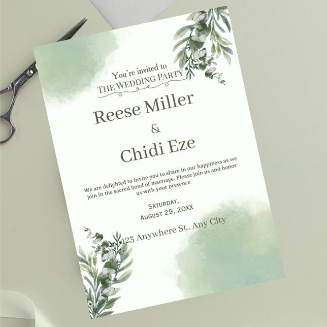 Convites Elegant Dusty Green Script Classic Wedding  (Criador carregado)