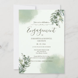 Convites Elegant Dusty Green Script engagement Invitation