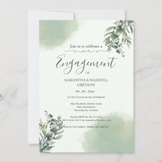 Convites Elegant Dusty Green Script engagement Invitation