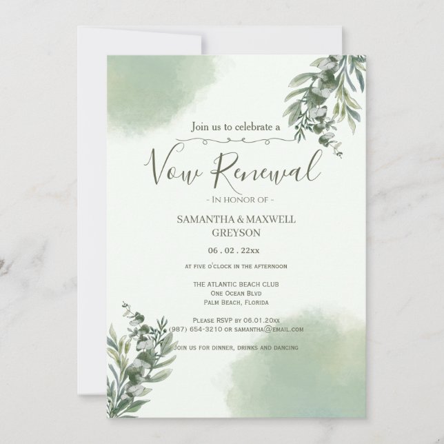 Convites Elegant Dusty Green Script Vow Renewal Invitation (Frente)