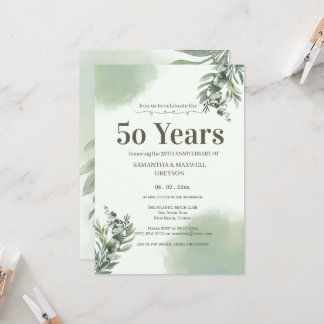 Convites Elegant Dusty Green Script Wedding Anniversary 