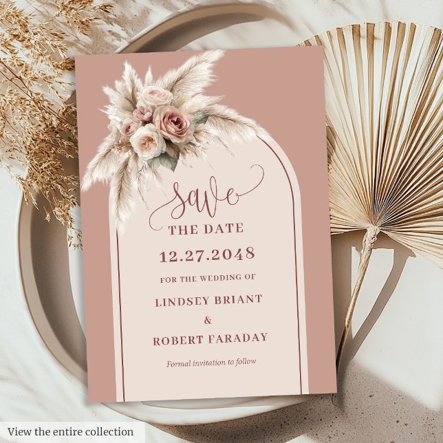 Convites Elegant Dusty Pink Boho Floral Save the Date Card (Elegant Dusty Pink Boho Floral Save the Date Card)