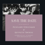 Convites Elegant Dusty Purple Classic Photo Save The Date<br><div class="desc">This save the date card features a soft purple background paired with your couple photo for a romantic, timeless look. The clean layout keeps the focus on your names and wedding details while adding a personal touch with your photo. It’s perfect for fall weddings or couples who love a simple,...</div>