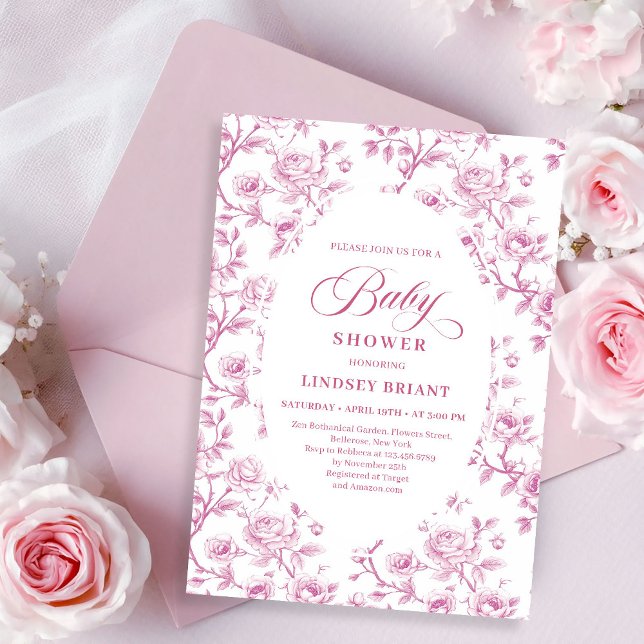 Convites Elegant Dusty Rose Floral Baby Shower Invitation (Elegant Dusty Rose Floral Baby Shower Invitation)