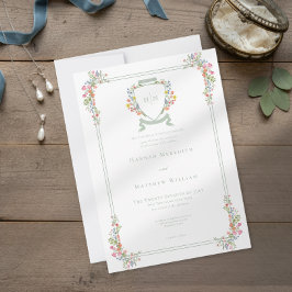 Convites Elegant Dusty Sage Pastel Wildflower Crest Wedding