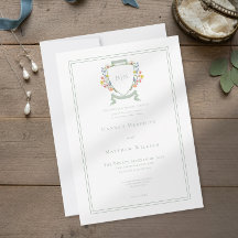 Elegant Dusty Sage Pastel Wildflower Crest Wedding
