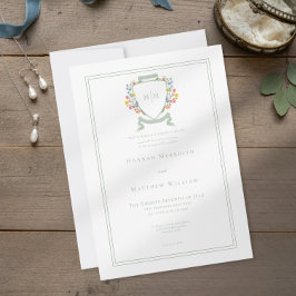 Convites Elegant Dusty Sage Pastel Wildflower Crest Wedding