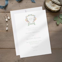 Convites Elegant Dusty Sage Pastel Wildflower Crest Wedding