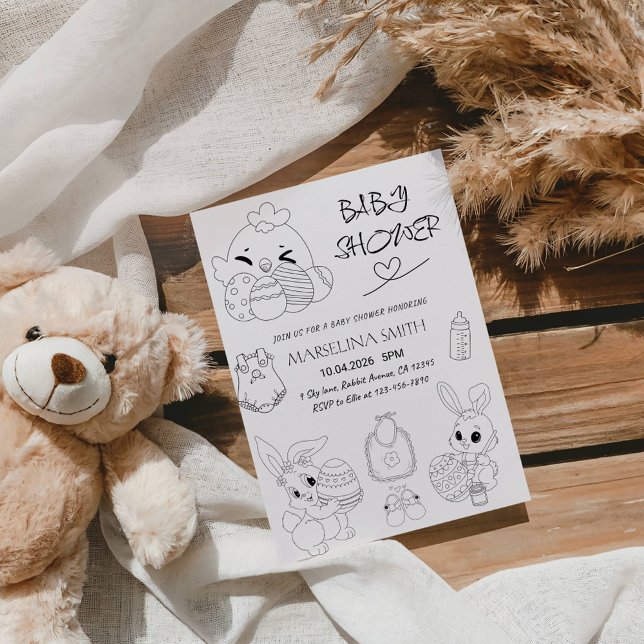 Convites Elegant Easter Line Art Baby Shower Party (Criador carregado)