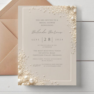 Convites Elegant Editable Cream Seed Pearl Bridal Shower