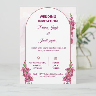 Convites Elegant Editable Wedding Invitation | Modern Flora
