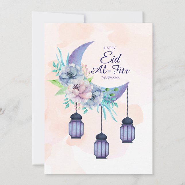 Convites Elegant Eid al-Fitr Mubarak Card Minimal Islamic (Frente)