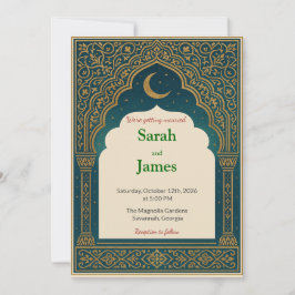 Convites Elegant Emerald & Gold Ornate Arch Wedding Invitat
