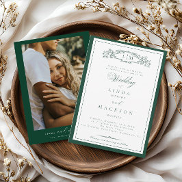 Convites Elegant Emerald Green Crest Monogram Wedding In